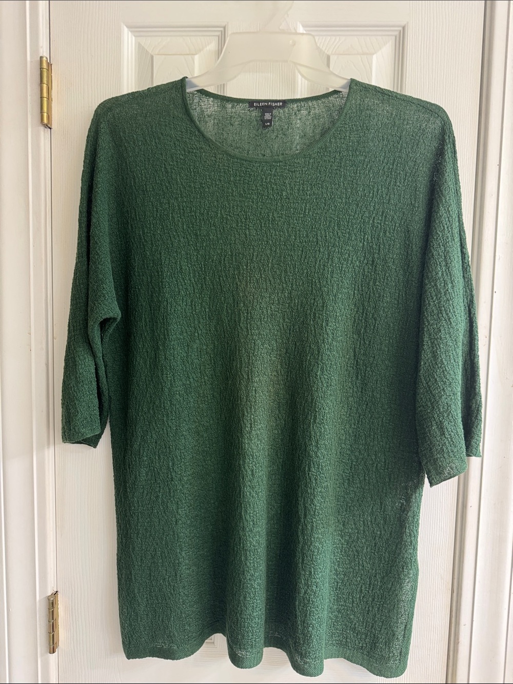 100% organic Linen. Eileen Fisher Forest Green Textured Knit tunic Sweater
